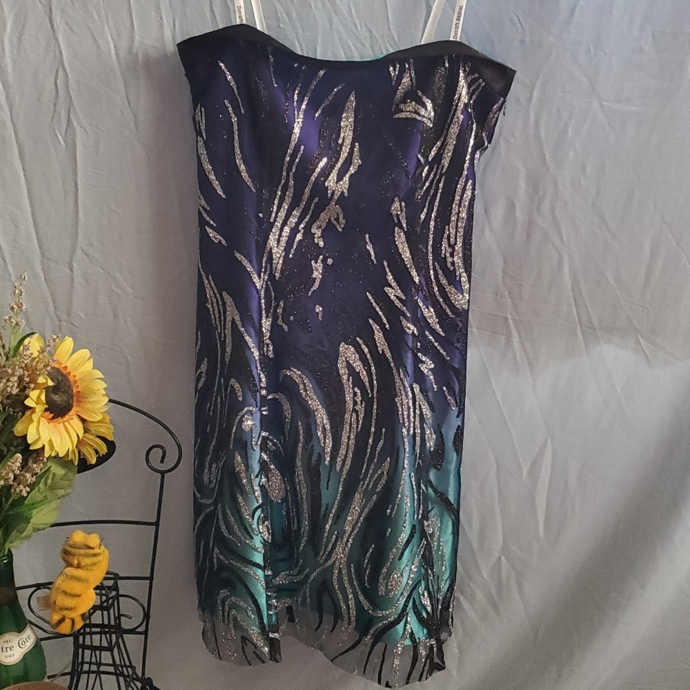 David's Bridal Strapless dress.  Sz 8  Blue Green